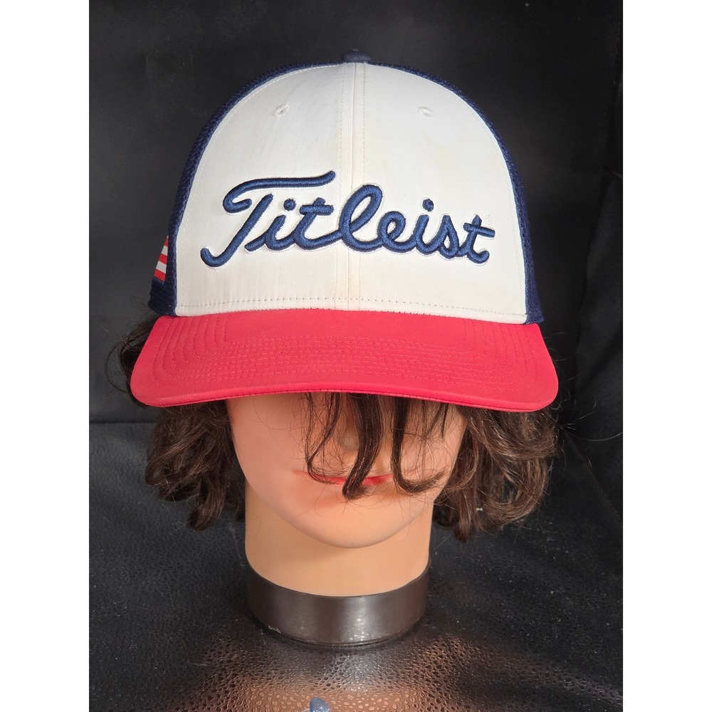 Titleist Golf Hat Mesh Trucker Snapback Cap USA Flag Red White Blue Tour Rope